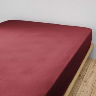 Drap housse double gaze de coton bordeaux 90x190 cm