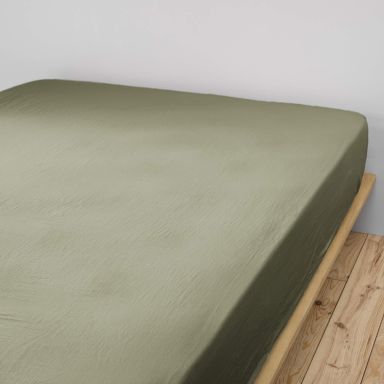 Drap housse double gaze de coton kaki 90x190 cm