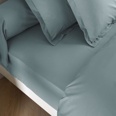 Drap housse coton percale bonnet 40 cm Bleu glacier 140x190  - SOMEO