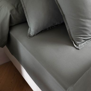 Drap housse coton lavé bonnet 30 cm - SOMEO Kaki 70x190