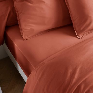 Drap housse coton lavé bonnet 30 cm - SOMEO Terracotta 70x190