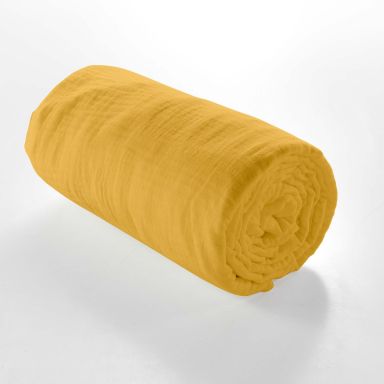 Drap housse double gaze de coton Angelia 140x190 Jaune