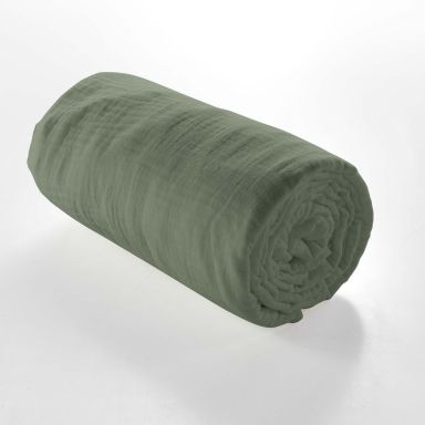 Drap housse double gaze de coton Angelia 140x190 Kaki