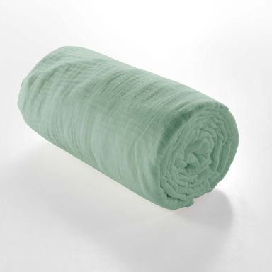 Drap housse double gaze de coton Angelia 140x190 Sauge