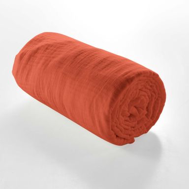 Drap housse double gaze de coton Angelia 140x190 Terracotta