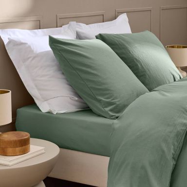 Drap housse coton lavé Linella Douceur d'Intérieur sauge 