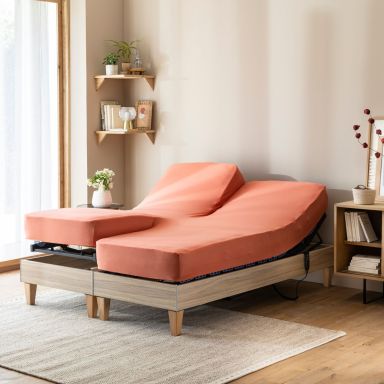 Drap housse orange terracotta TPR jersey extensible fond blanc