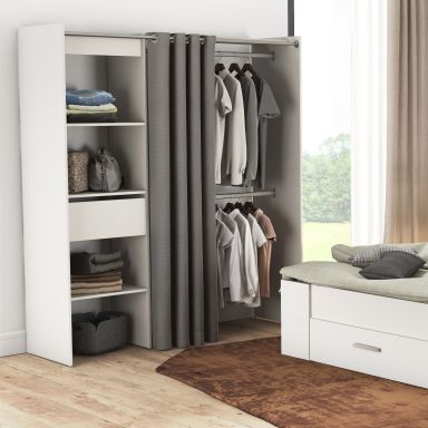 Dressing ouvert avec rideau, extensible blanc DR122