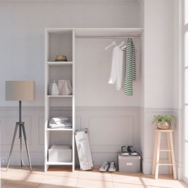 Dressing ouvert avec niches et penderie blanc - DR117