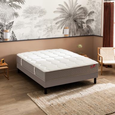 Ensemble Epeda matelas ressorts ensachés et mémoire de forme Destination, sommier Nature confort ferme et pieds