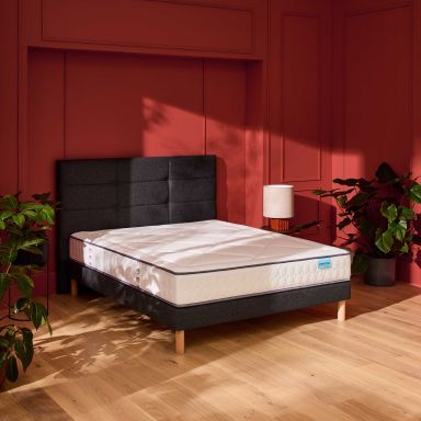 Ensemble Merinos matelas ressorts ensachés, mémoire de forme et latex Full Bed, sommier Pencil medium et pieds