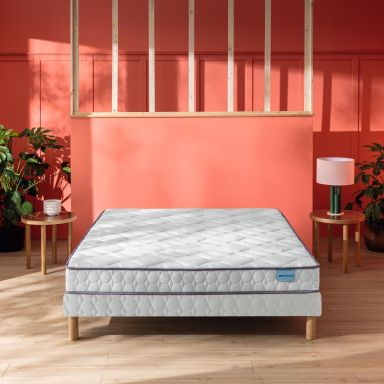 Ensemble Merinos matelas 100% latex Happy Lit, sommier Twist et pieds