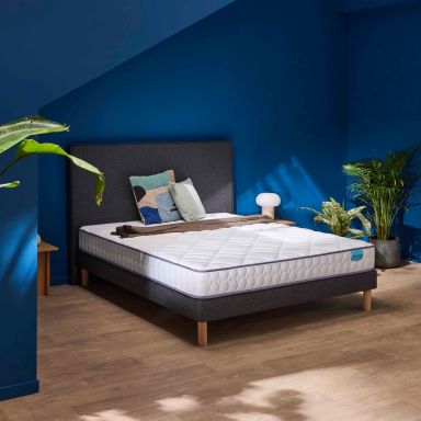Ensemble Merinos matelas mousse haute densité et mémoire de forme Chill Bed, sommier Pencil ferme et pieds