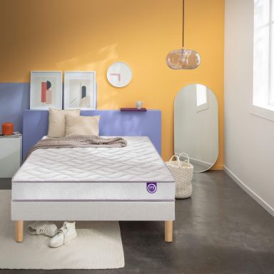 Ensemble Merinos matelas mousse Clear, sommier en kit déco et pieds