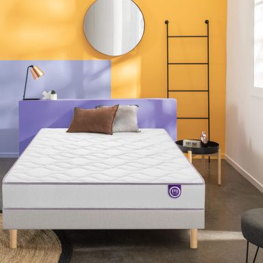 Ensemble Merinos matelas mousse Wise, sommier en kit déco et pieds
