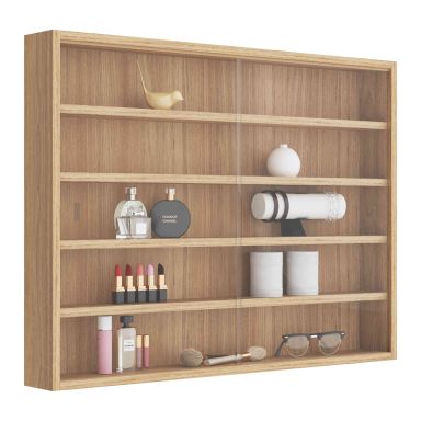 Etagère murale vitrée imitation hêtre