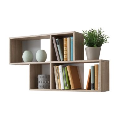Etagère murale 4 cases en bois imitation imitation chêne et blanc - ET13042-3