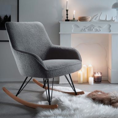 Fauteuil bouclette avec pieds en hêtre - FA16024