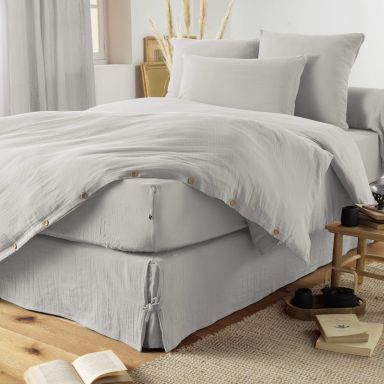 Housse de couette double gaze de coton gris 260x240 cm