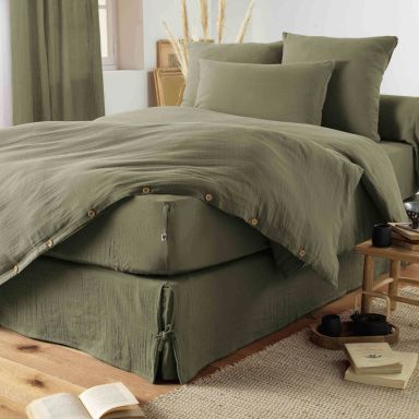 Housse de couette double gaze de coton kaki 140x200 cm