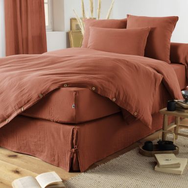 Housse de couette double gaze de coton orange terracotta 240x220 cm