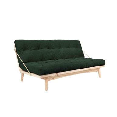 Banquette ajustable FOLK en pin massif naturel avec matelas futon kaki 130x190