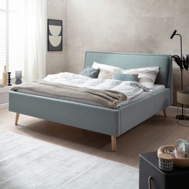 Lit rembourré en tissu bleu ciel avec tête de lit lisse 140x200 - LT8003