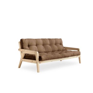 Banquette ajustable en pin massif naturel avec matelas futon marron 130x190