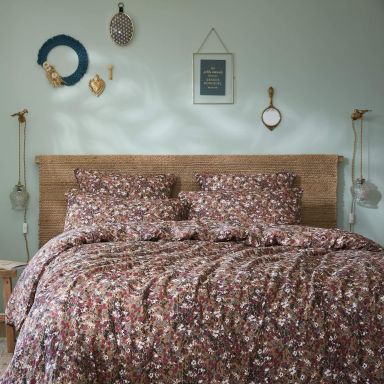 Parure de lit gaze de coton imprimé floral marron camel 140x200