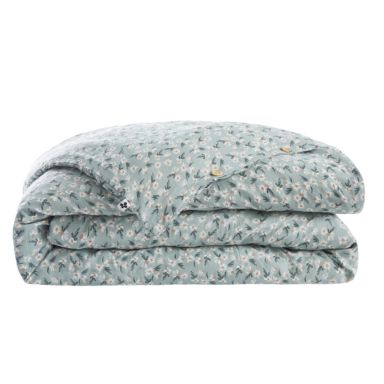 Housse de couette gaze de coton imprimé floral bleu clair