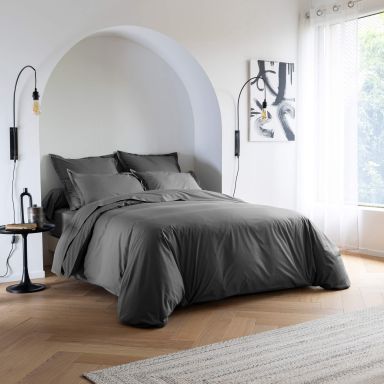 Parure de lit coton percale Anthracite 140x200 - SOMEO 