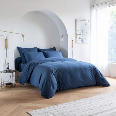 Parure de lit coton lavé - SOMEO Bleu marine 140x200