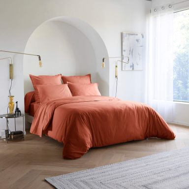Parure de lit coton lavé - SOMEO Terracotta 140x200