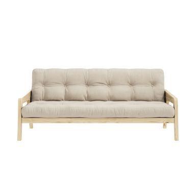 Banquette ajustable en pin massif naturel avec matelas futon beige 130x190