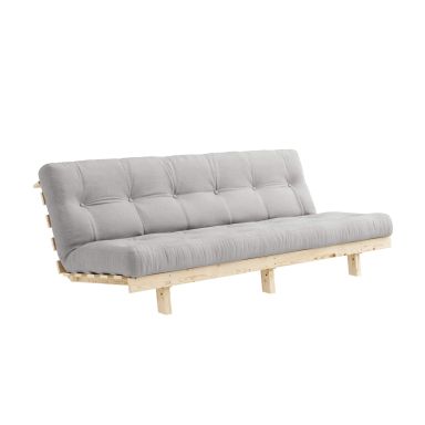 Banquette ajustable LEAN en pin massif naturel avec matelas futon gris 130x190