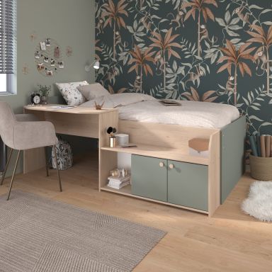 Lit adaptable 90x200 avec bureau et rangements