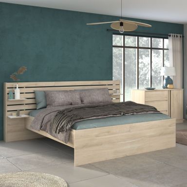 Lit adulte avec tête de lit en bois naturel 140x200 CLEM
