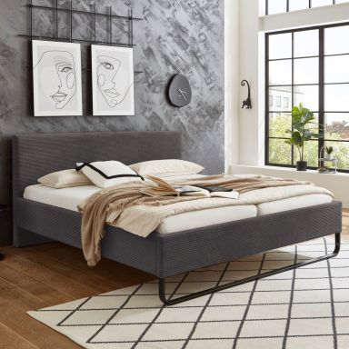 Lit en tissu velours côtelé et pieds métal 180x200 cm