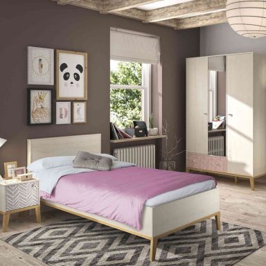 Lit enfant en bois imitation chêne blanchi - LT5058 