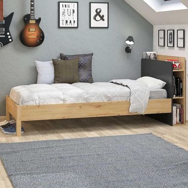 Lit enfant en bois imitation chêne clair et noir - LT5051