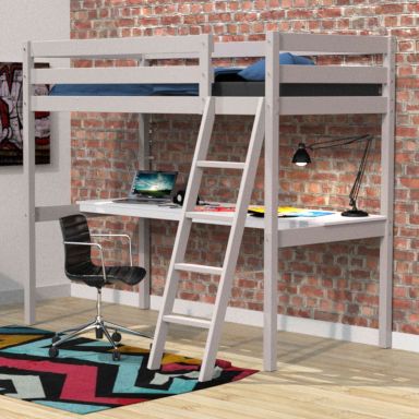 Lit mezzanine avec bureau en bois gris 90x190 - LT14038
