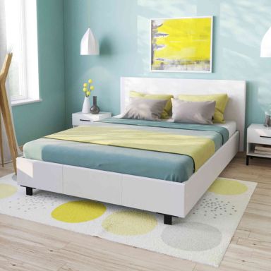Lit en métal avec revêtement PVC blanc