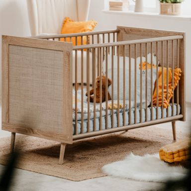 Lit bébé à barreaux en bois effet cannage - LT7085