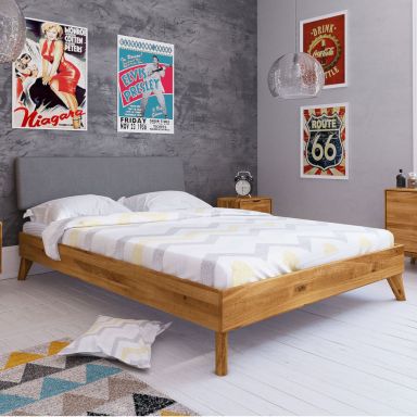 Lit en chêne massif avec tête de lit en tissu - LT36010
