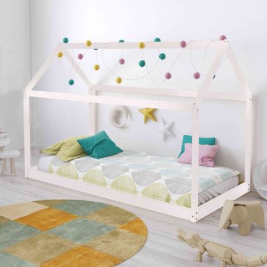 Lit cabane enfant en bois blanc - LT14004