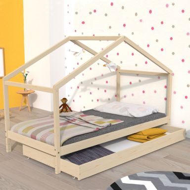Lit cabane enfant avec tiroir en bois 90x190 - LT14006