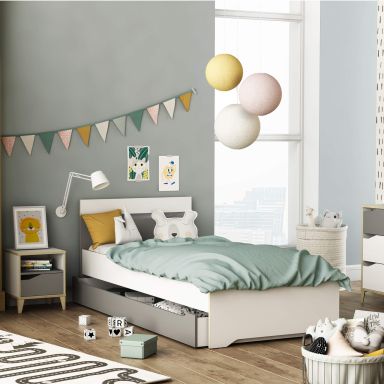 Lit extensible enfant en bois blanc et gris 90x190/200 - LI211
