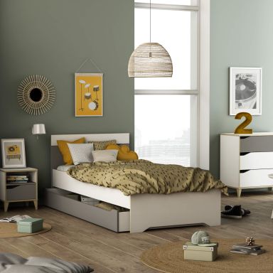 Lit tiroir enfant en bois blanc et gris 90x190/200 - LT221