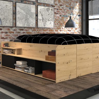 Lit coffre 140x190/200 avec rangements noir