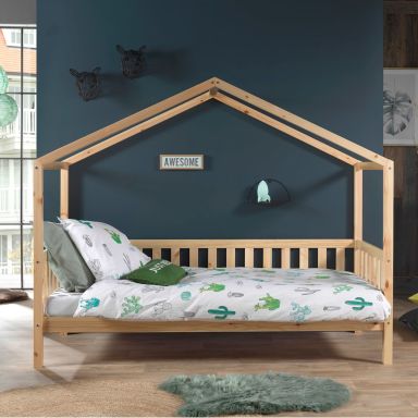 Lit cabane enfant à barreaux en bois massif 90x200 - LT2021